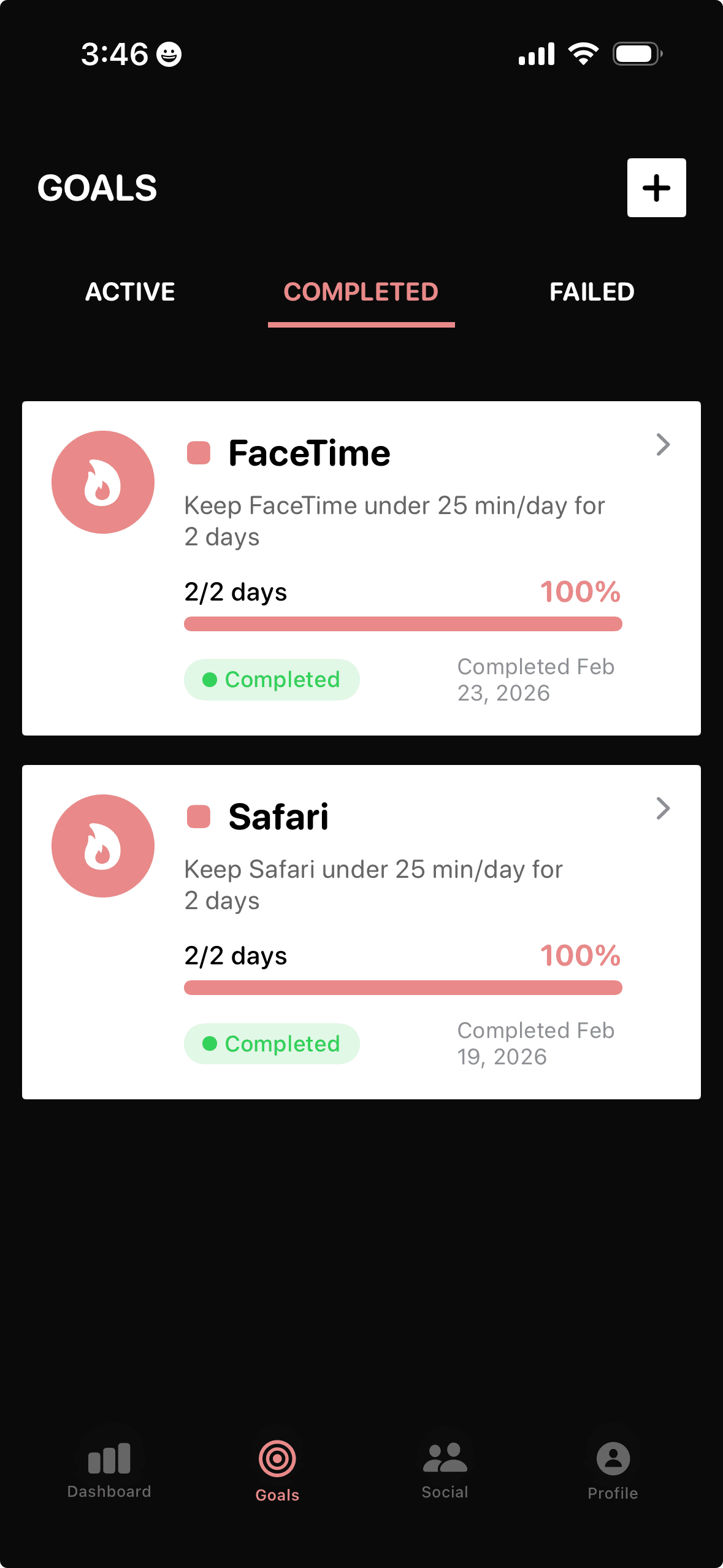 Fruitful goals — track progress and streaks